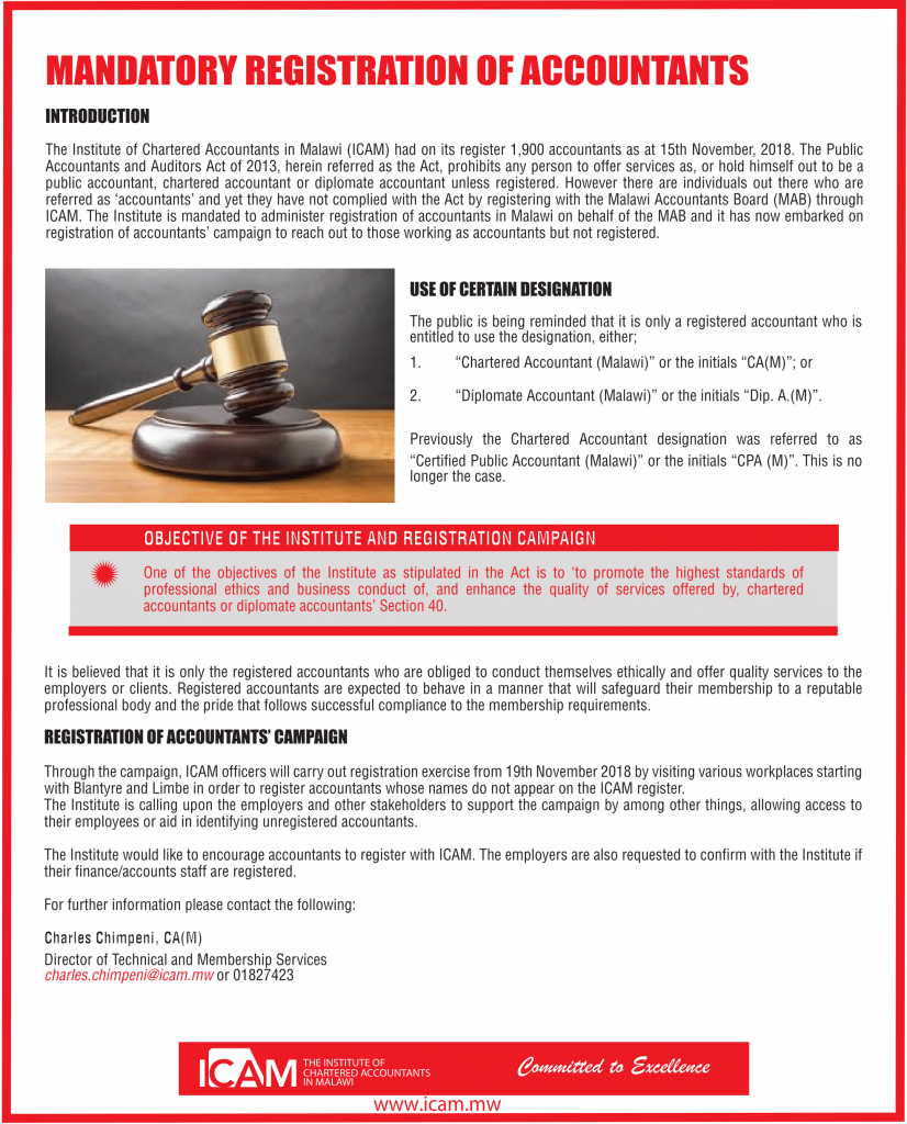 MAB, ICAM in joint mandatory registration exercise Institute of Chartered Accountants in Malawi