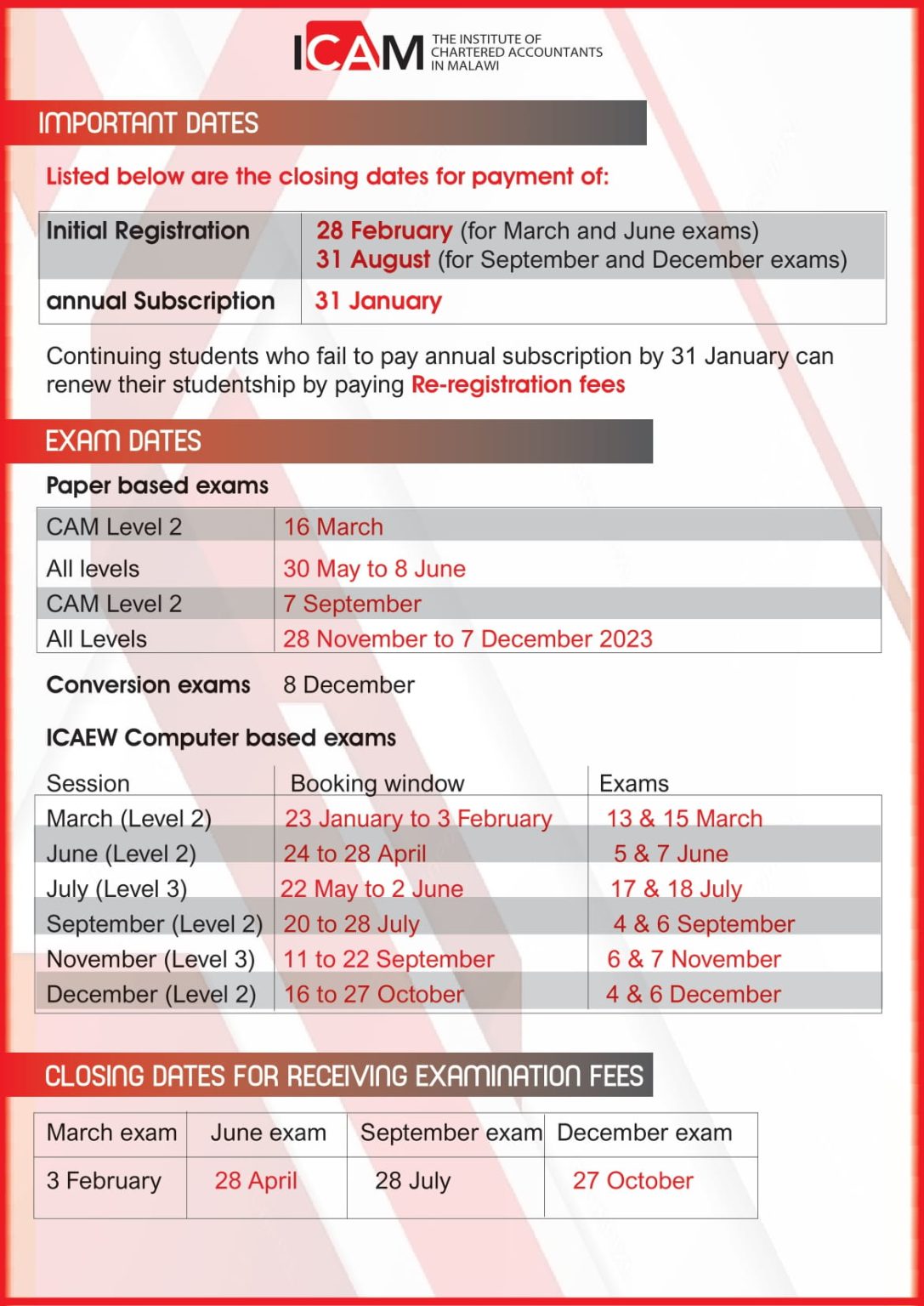 Important Dates Institute of Chartered Accountants in Malawi