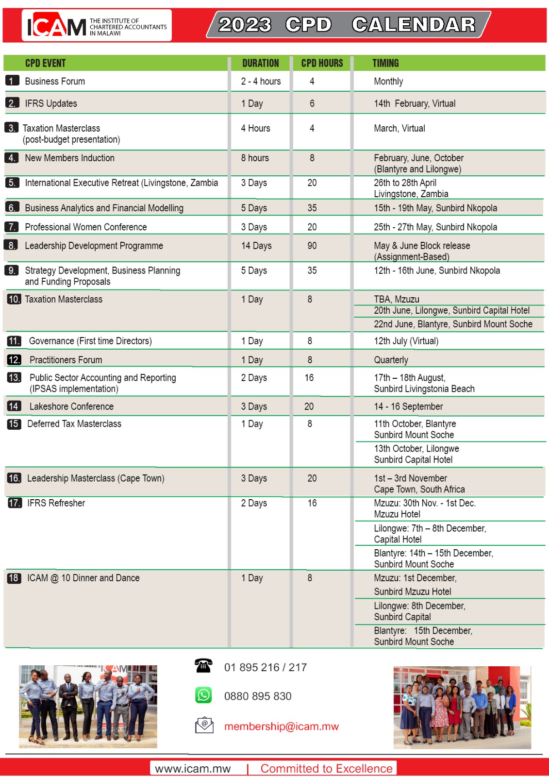 2023 CPD Calendar Institute of Chartered Accountants in Malawi